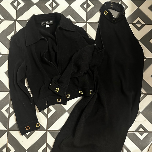 St John Marie Gray Halter embellished dress jacket *SET - Picture 3 of 12